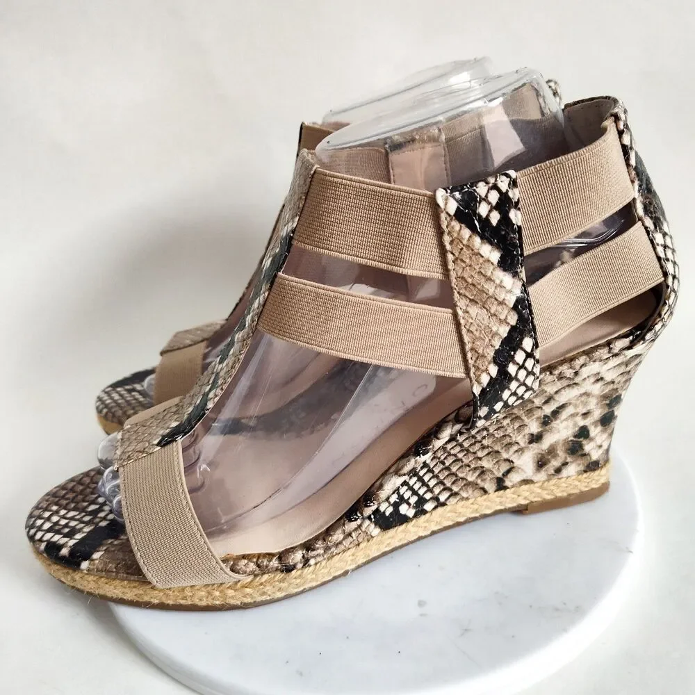 Sacha‎ London Strappy Espadrille Platform Wedge Sandals Leather Snakeskin Size 8 - Picture 4 of 10